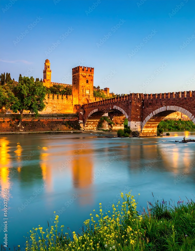Obraz premium Ancient bridge over tranquil river