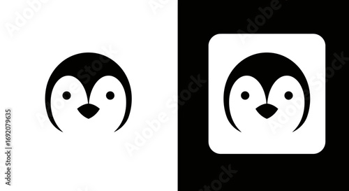 Monochrome penguin icon design set against contrasting backgrounds providing balance