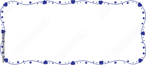Rectangular frame with blue hearts and dots on a white background