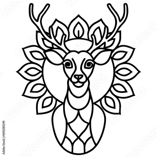 Line Art Vector of Deer Mandala Icon