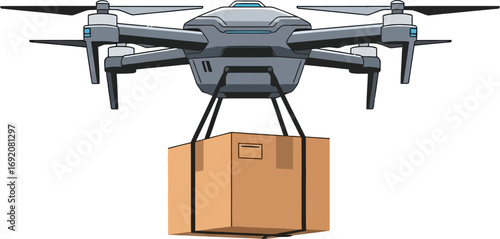 Modern drone delivering a package with advanced technology and efficiency