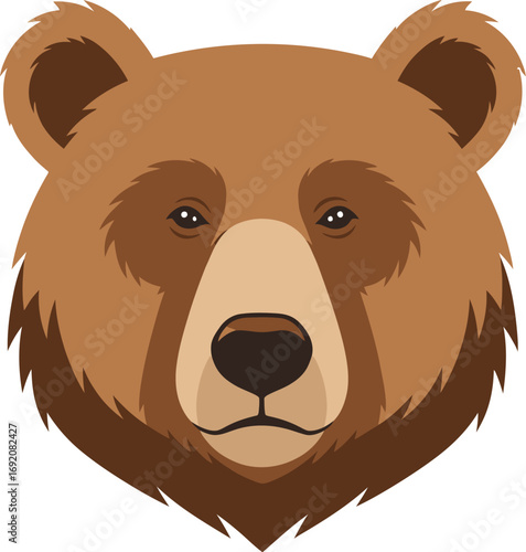 Close-up illustration of a stoic brown bear's face, conveying strength and wilderness.