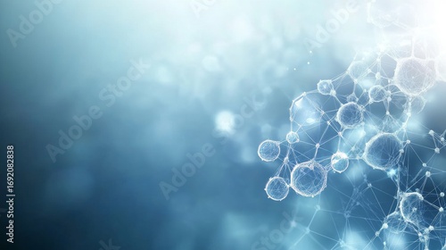 Abstract Health Research with Light Blue Scientific Nanostructure Mesh in Bio Discovery Concept