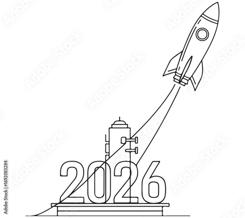 2026 Rocket Launch for Progress and Success Line Art