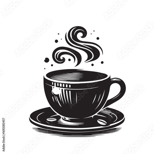 Cup og coffee. Coffee grains and chocolate. Vector illustrstion for poster or logo.