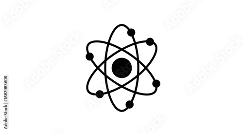 Atom model displaying electrons orbiting the nucleus, representing scientific concept and atomic structure in a minimalist style.