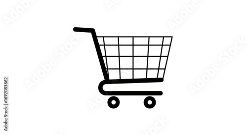 Shopping cart symbol representing retail purchase on white, symbolizing commerce and consumerism with a clean and minimalist aesthetic.