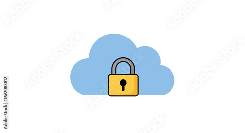 Cloud with padlock symbolizes data security and protection against cyber threats in a clean, minimalist style, emphasizing trust and safety.