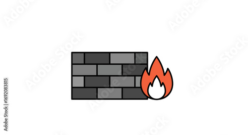 Firewall protecting network with digital flame against cyber threats, ensuring online security and data privacy in a modern technology environment.
