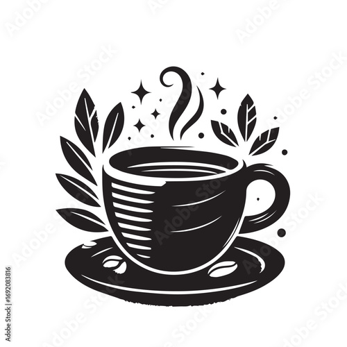 Cup og coffee. Coffee grains and chocolate. Vector illustrstion for poster or logo.