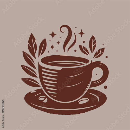 Cup og coffee. Coffee grains and chocolate. Vector illustrstion for poster or logo.