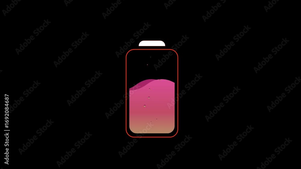 Battery charge level indicators. animated battery icon with waving pink ...