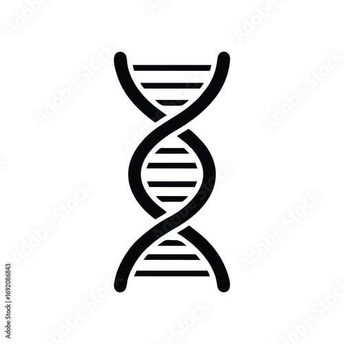 Double helix DNA structure icon, black and white.