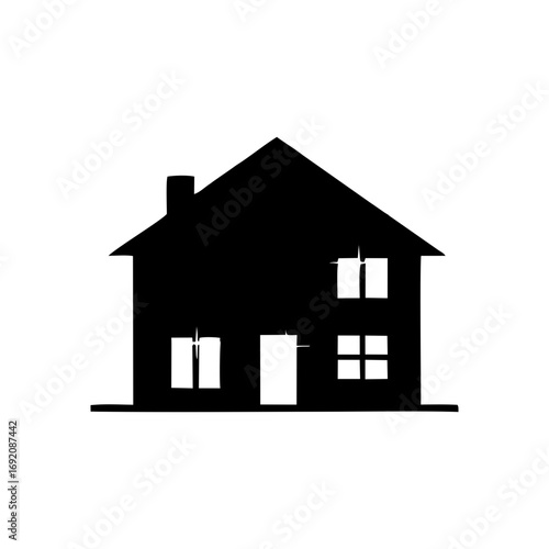 Modern Two-Story Family House Silhouette in Minimalist Black and White Vector on Transparent Background – Ideal for Real Estate Brochures, Urban Planning Apps, and Educational Design Projects