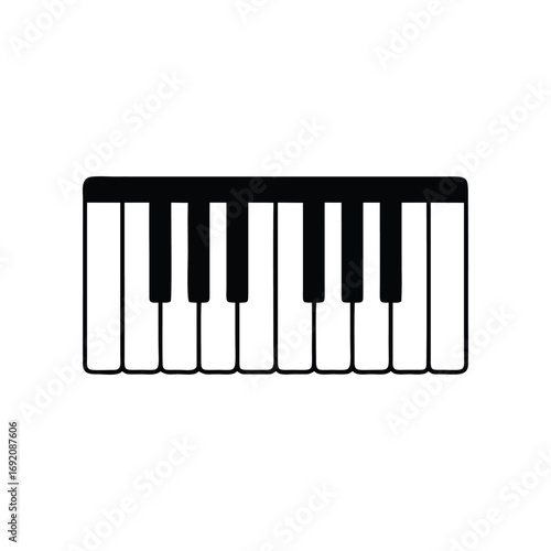A simple black and white vector illustration of a piano keyboard, showing the arrangement of keys on a white background.