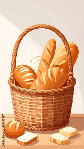 Basket of loaves of bread on a table