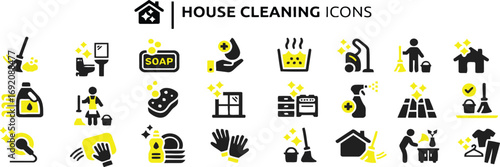 Collection of house cleaning icons and symbols for services