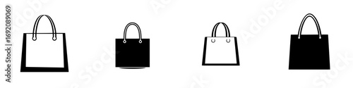 Minimalist black-and-white vector illustration of shopping bags emphasizing simplicity and style