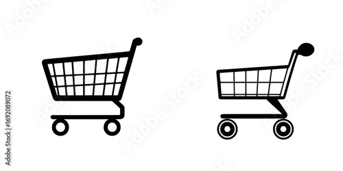 Minimalist black-and-white vector illustration of shopping carts in a simple silhouette design