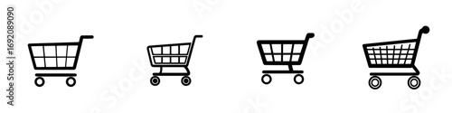 Simplistic black-and-white vector illustration of shopping carts depicting minimalist design for retail and commercial use