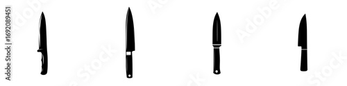 Distinctive collection of minimalist black-and-white knife silhouettes in a simple vector illustration