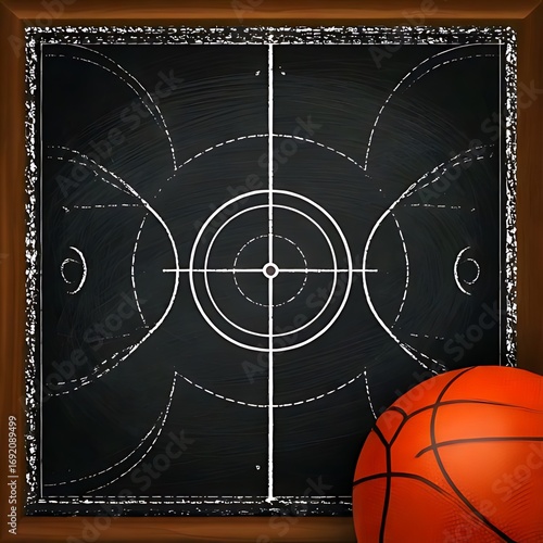Basketball aiming game on chalkboard