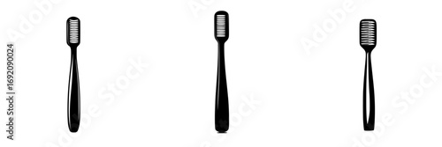 Minimalist black-and-white vector illustration of toothbrush silhouettes in a simple design