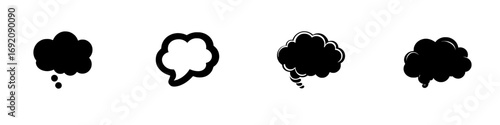 Thought and speech bubbles in minimalist black-and-white vector illustration showcasing communication concepts