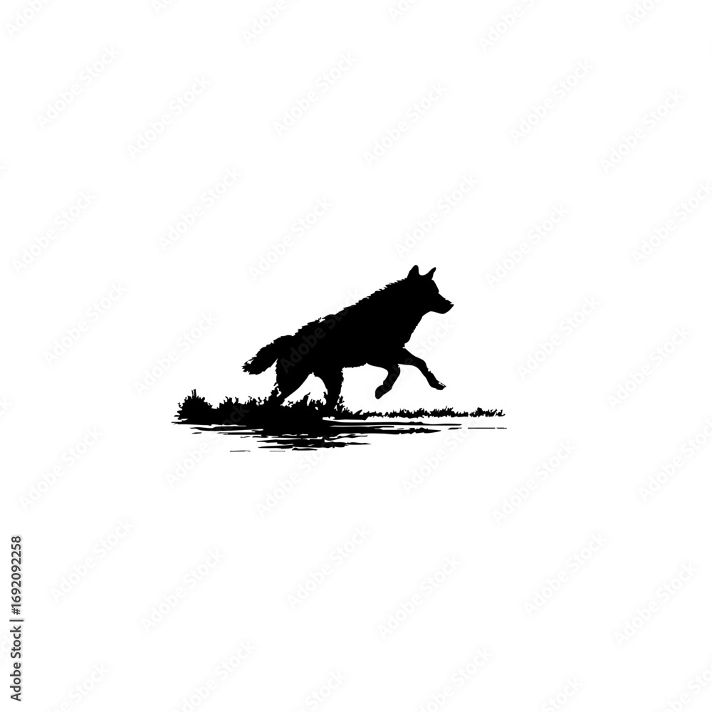 Fototapeta premium One Color Black Wolf Running Silhouette Logo - Vector Art Design