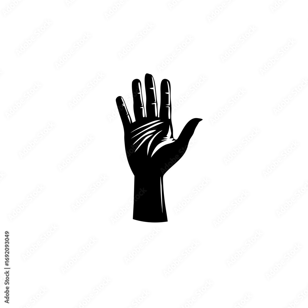 Obraz premium Minimalist Vector Raised Hand Silhouette - Bold Geometric Protest Symbol - High Contrast Flat Design