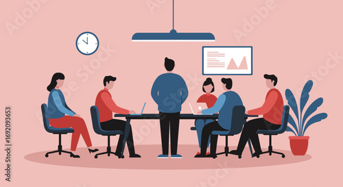Professionals collaborate in a modern office meeting, discussing business strategy and planning. Ideal for corporate communication, teamwork, and project development.