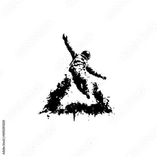 Abstract Anti-Gravity Astronaut Logo – Upside-Down Floating Space Symbol in Primitive Mural Style