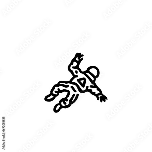 Abstract Anti-Gravity Astronaut Logo – Upside-Down Floating Space Symbol in Primitive Mural Style