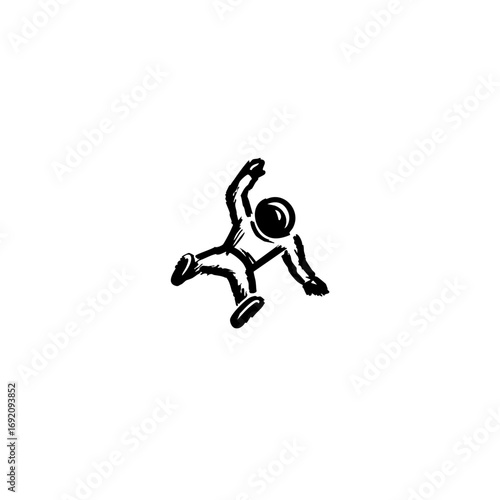 Abstract Anti-Gravity Astronaut Logo – Upside-Down Floating Space Symbol in Primitive Mural Style