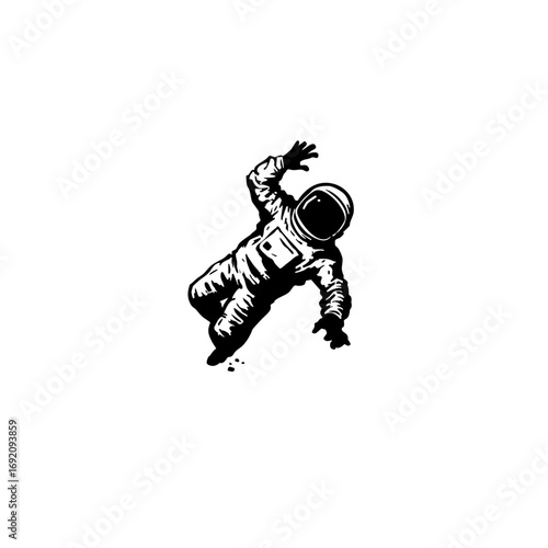 Abstract Anti-Gravity Astronaut Logo – Upside-Down Floating Space Symbol in Primitive Mural Style