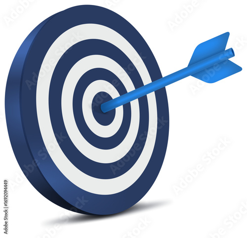 Blue Arrow Hitting Bullseye Target Symbolizing Success and Achievement