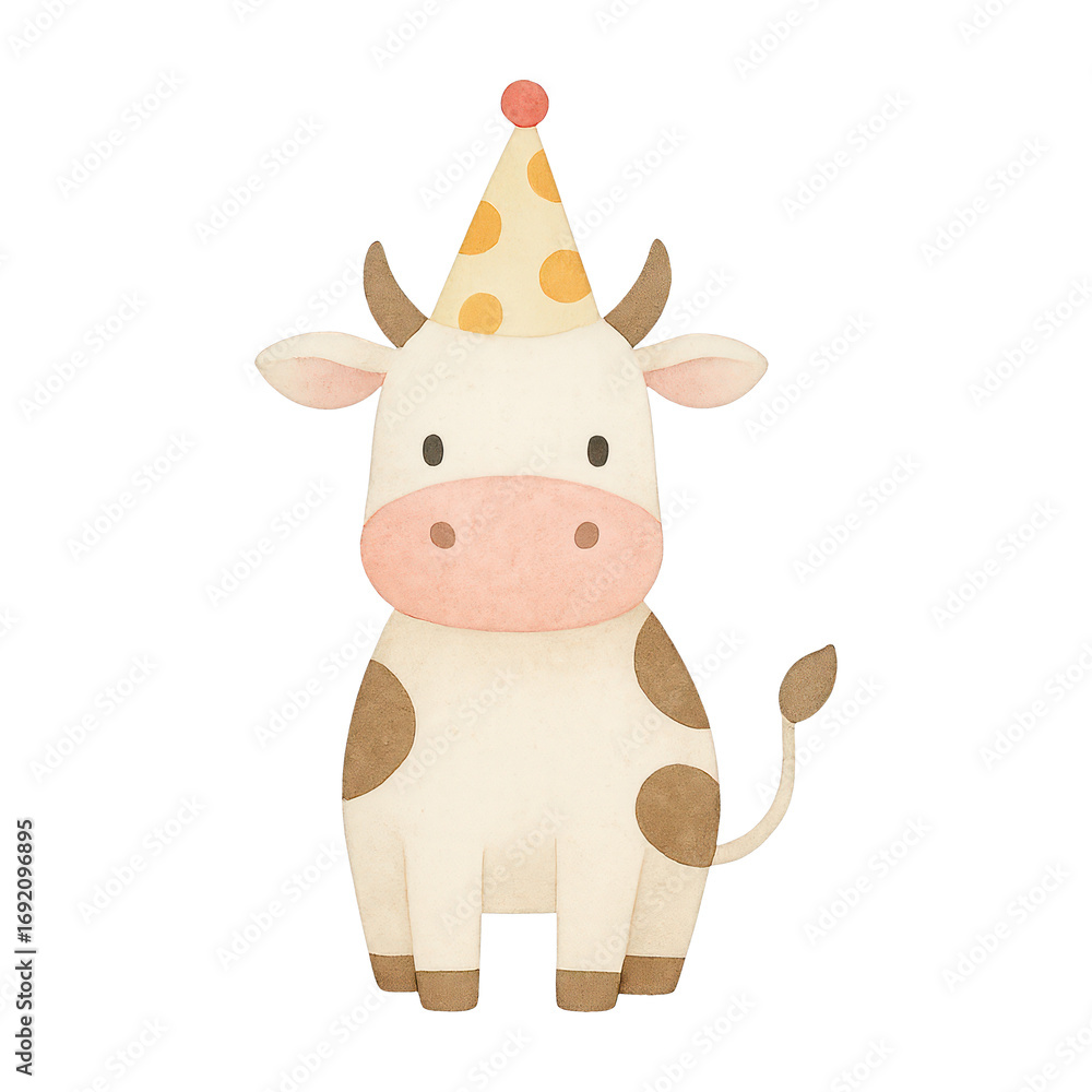 Obraz premium PNG Cute cow with party hat.