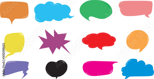 Speech bubble shapes. Chat boxes, dialog conversation shapes, cartoon thought bubbles, oval and rectangular thought clouds. Social media chat messages. Cloud shape vectors