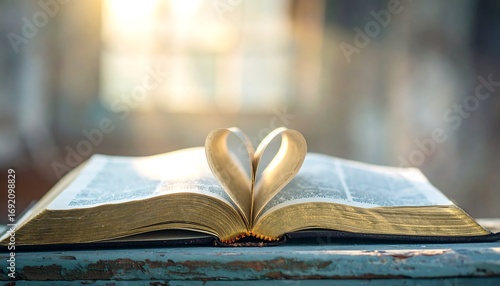 Open Bible, heart shape