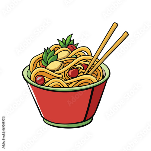 Delicious chinese stir fried noodles with fresh vegetables and savory sauce illustration
