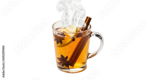 Warm spiced beverage in glass mug