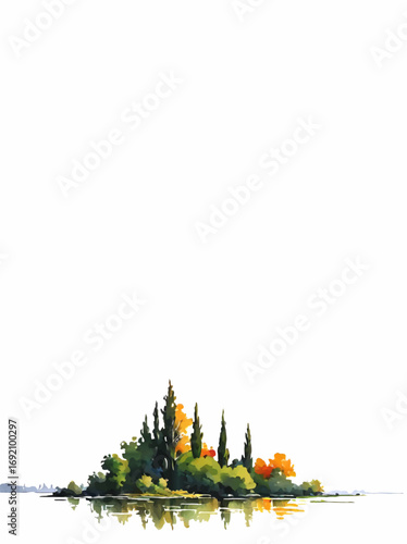 trees and coppice island decorative ornament with white area for insertion