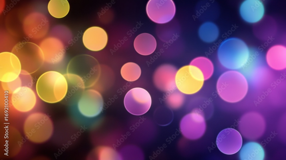 Fototapeta premium Colorful Glowing Circles on Dark Backdrop Creating a Festive Abstract Background with Bokeh Effects