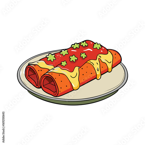 Delicious enchiladas covered in rich red sauce and melted cheese banner design