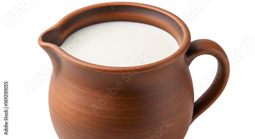Wallpaper Mural Rustic clay jug filled with fresh milk, set against a clean white background, ideal for culinary use Torontodigital.ca