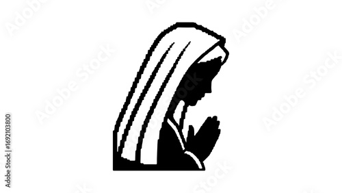 Praying woman in headscarf with transparent background