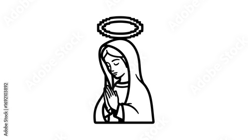 Praying woman with halo outline