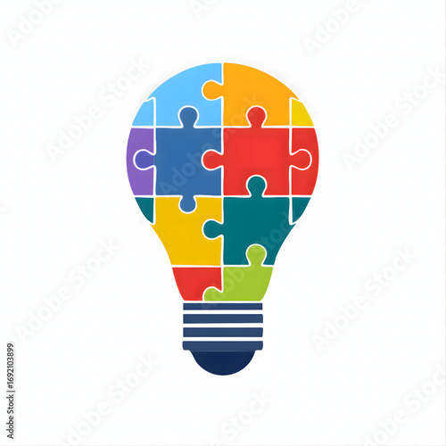 Vector Light Bulb Made of Colorful Gears Isolated on White Background