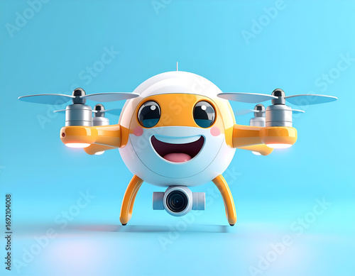 Cute Cartoon Drone Illustration with Kawaii Eyes