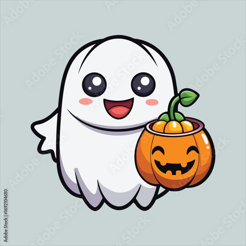 Cute Ghost with Pumpkin Basket Halloween